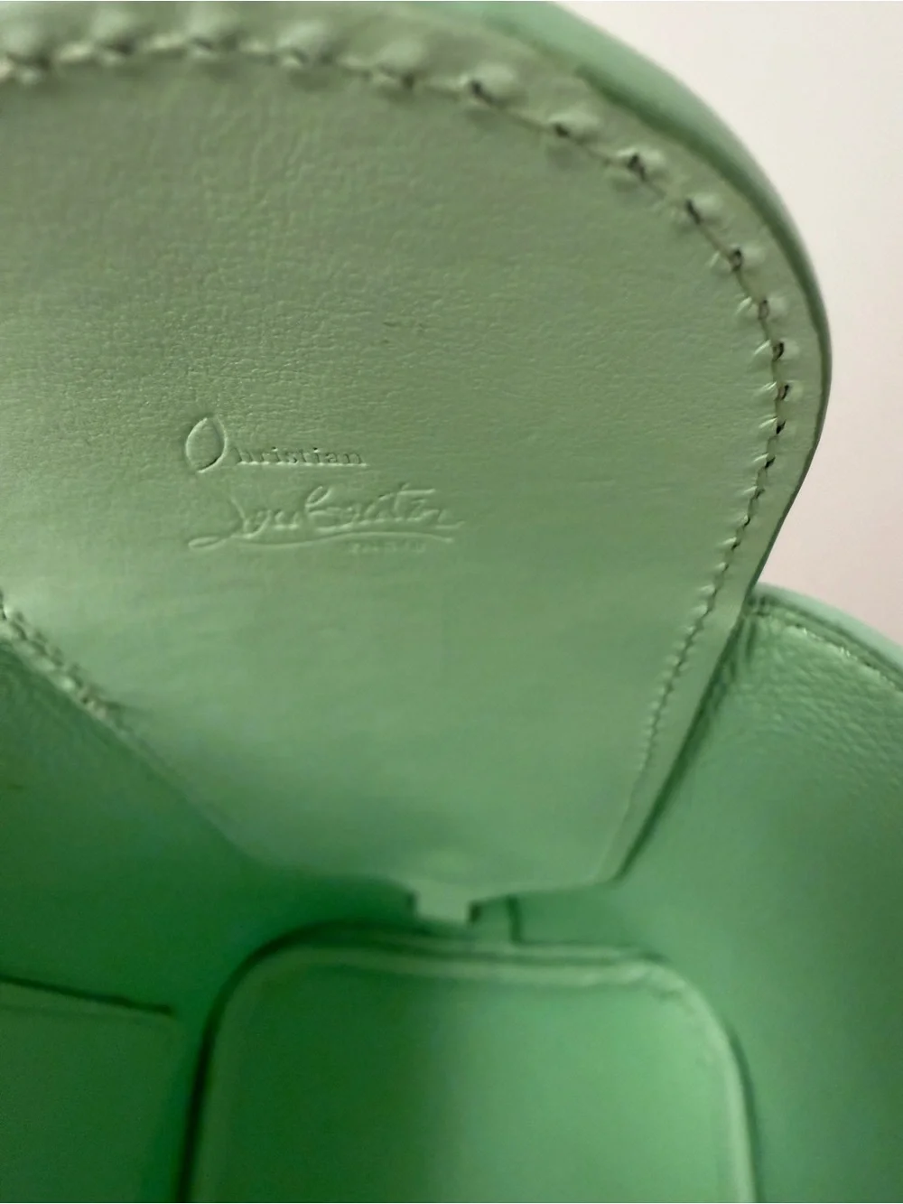 CHRISTIAN LOUBOUTIN Green Pebbled Leather Carasky Bucket Bag